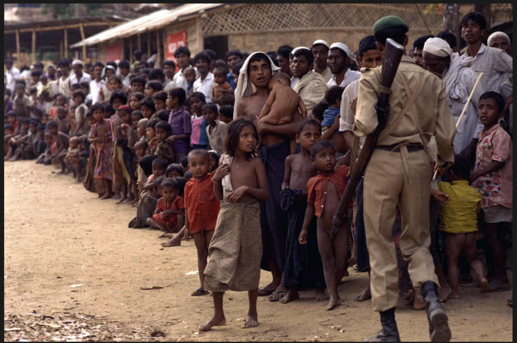 Rohingya people flee from Myanmar to the Cox’s Bazar camp in Bangladesh in 1992. Photograph The Asahi ShimbunGetty Images